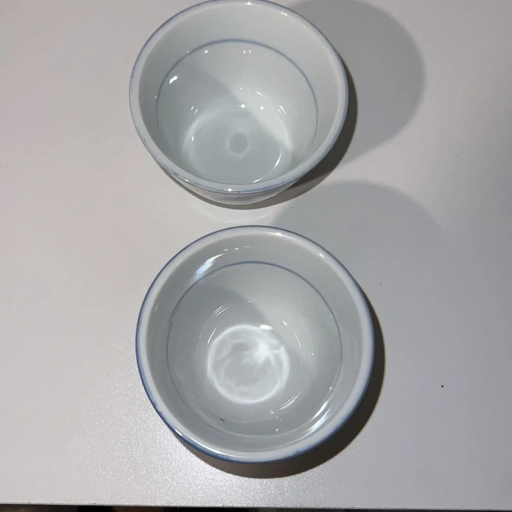 Set of Hand Painted Blue and White Koi Tea Cups - Picture 3 of 4